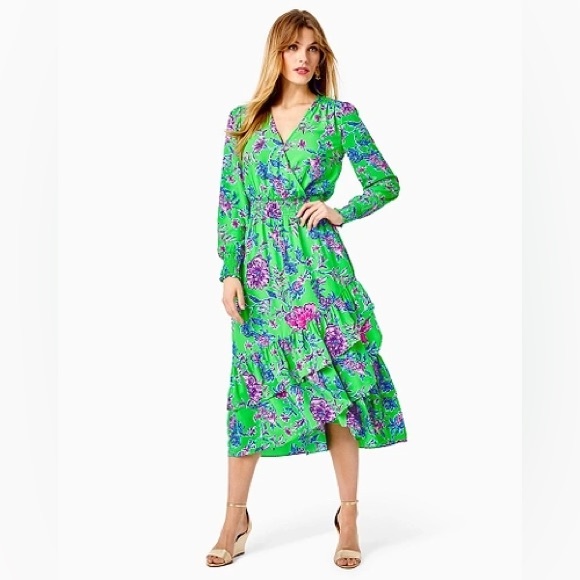 BNWT LILLY PULITZER Cristiana Stretch Lileeze Midi Dress In Multicolor - Picture 4 of 6